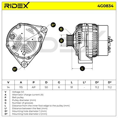 Alternator RIDEX 4G0834 4G0834 - photo 5