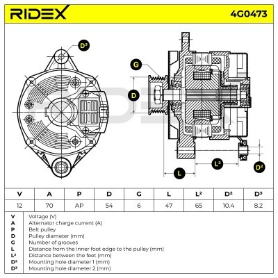 Alternator RIDEX 4G0473 4G0473 - photo 5