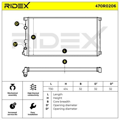 Radiator, Engine Cooling RIDEX 470R0206 470R0206 - photo 6