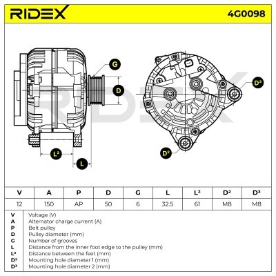 Alternator RIDEX 4G0098 4G0098 - photo 5