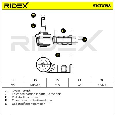 Tie Rod End RIDEX 914T0198 914T0198 - photo 5