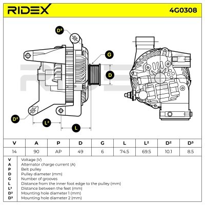 Alternator RIDEX 4G0308 4G0308 - photo 6