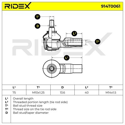Tie Rod End RIDEX 914T0061 914T0061 - photo 3