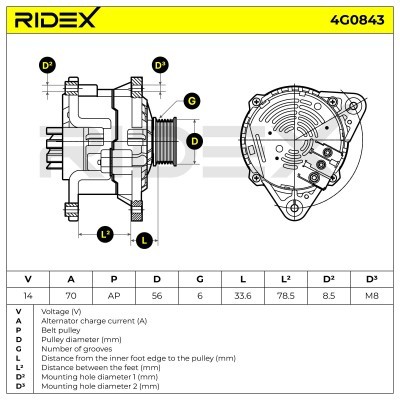 Alternator RIDEX 4G0843 4G0843 - photo 5
