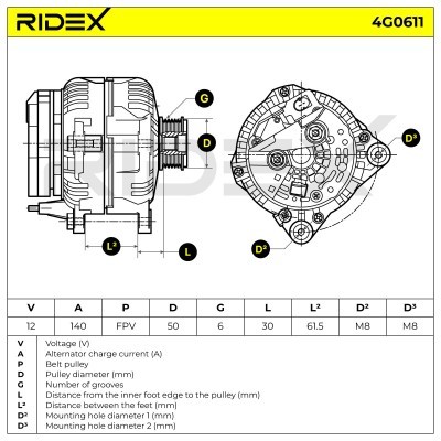 Alternator RIDEX 4G0611 4G0611 - photo 7