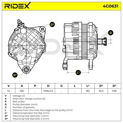 Alternator RIDEX 4G0631 4G0631 - photo 7
