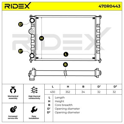 Radiator, Engine Cooling RIDEX 470R0443 470R0443 - photo 5