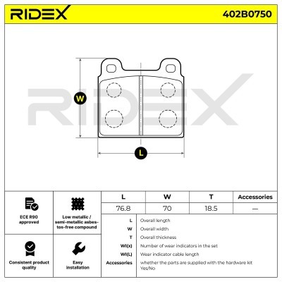 Brake Pads Set RIDEX 402B0750 402B0750 - photo 6