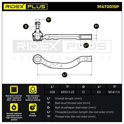 Tie Rod End RIDEX 914T0015P 914T0015P - photo 3