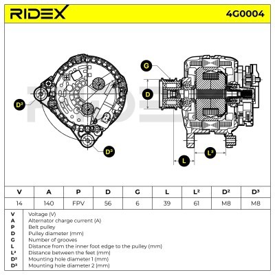 Alternator RIDEX 4G0004 4G0004 - photo 6