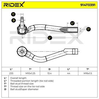 Tie Rod End RIDEX 914T0391 914T0391 - photo 5