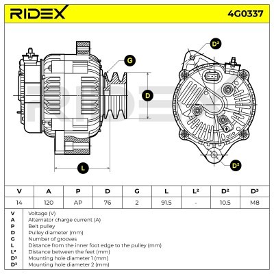 Alternator RIDEX 4G0337 4G0337 - photo 5