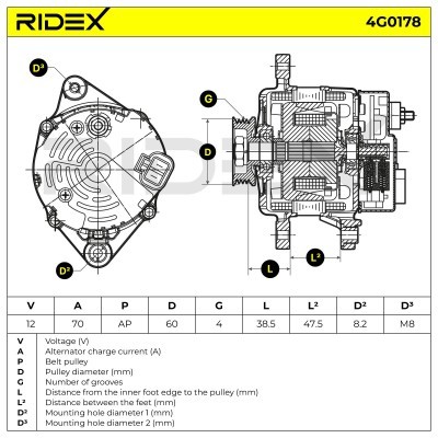 Alternator RIDEX 4G0178 4G0178 - photo 7