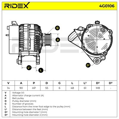Alternator RIDEX 4G0106 4G0106 - photo 6