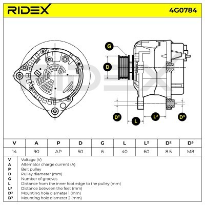 Alternator RIDEX 4G0784 4G0784 - photo 5