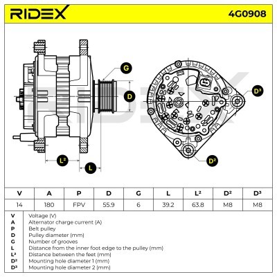 Alternator RIDEX 4G0908 4G0908 - photo 5