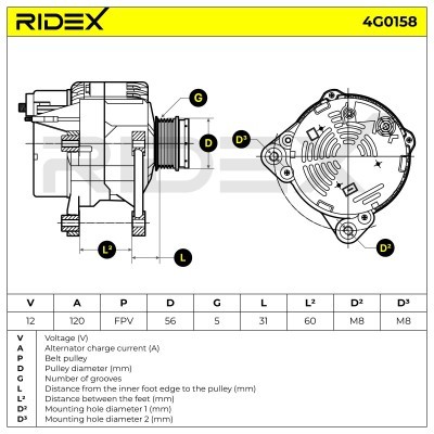 Alternator RIDEX 4G0158 4G0158 - photo 7