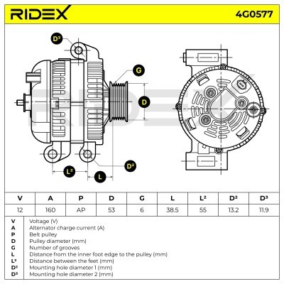 Alternator RIDEX 4G0577 4G0577 - photo 7
