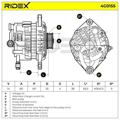 Alternator RIDEX 4G0155 4G0155 - photo 6
