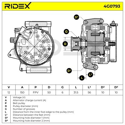 Alternator RIDEX 4G0793 4G0793 - photo 7