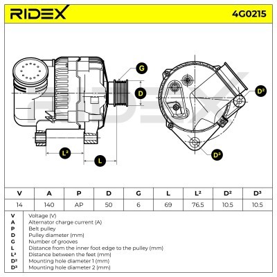 Alternator RIDEX 4G0215 4G0215 - photo 6