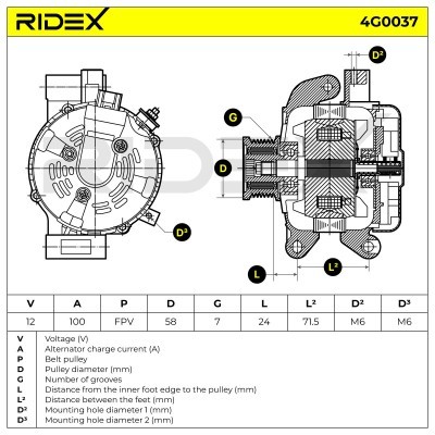 Alternator RIDEX 4G0037 4G0037 - photo 6