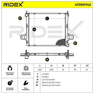 Radiator, Engine Cooling RIDEX 470R0742 470R0742 - photo 5