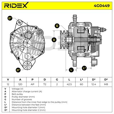 Alternator RIDEX 4G0449 4G0449 - photo 7