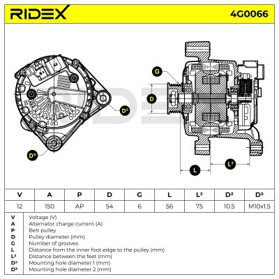Alternator RIDEX 4G0066 4G0066 - photo 6