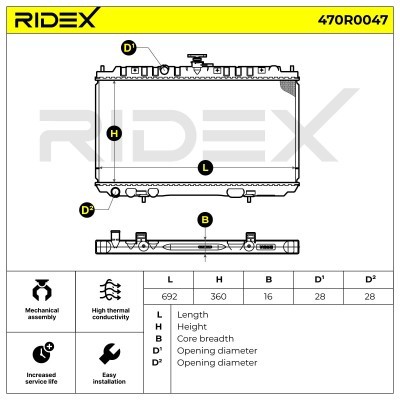 Radiator, Engine Cooling RIDEX 470R0047 470R0047 - photo 3