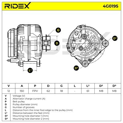 Alternator RIDEX 4G0195 4G0195 - photo 7