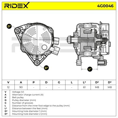 Alternator RIDEX 4G0046 4G0046 - photo 6