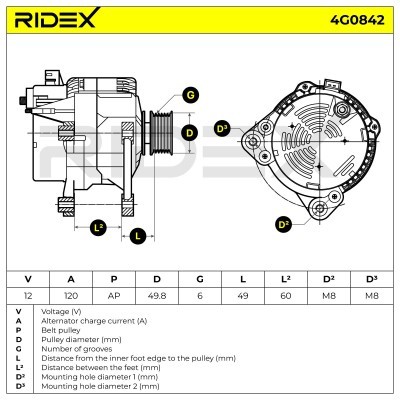 Alternator RIDEX 4G0842 4G0842 - photo 6