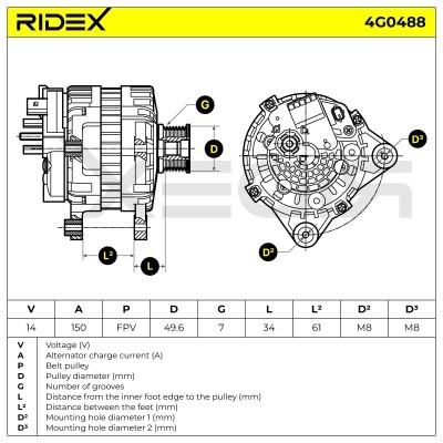 Alternator RIDEX 4G0488 4G0488 - photo 7