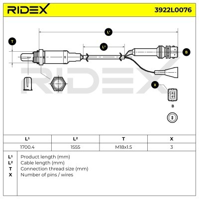 Lambda (Oxygen) Sensor RIDEX 3922L0076 3922L0076 - photo 7