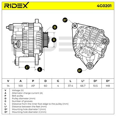 Alternator RIDEX 4G0201 4G0201 - photo 6