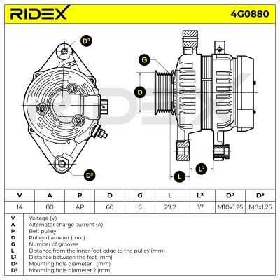 Alternator RIDEX 4G0880 4G0880 - photo 5