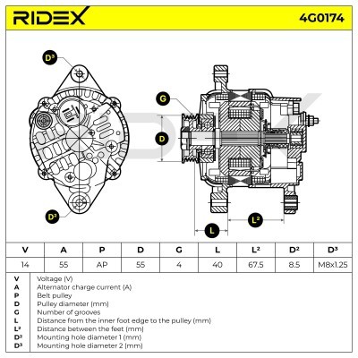 Alternator RIDEX 4G0174 4G0174 - photo 5