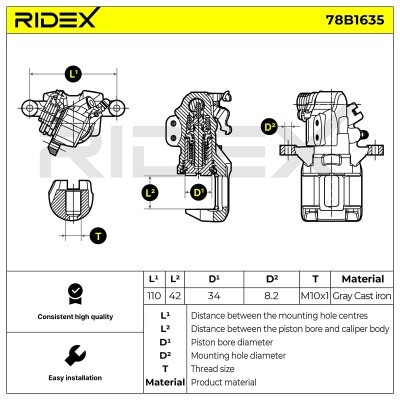 Brake Caliper RIDEX 78B1635 78B1635 - photo 6