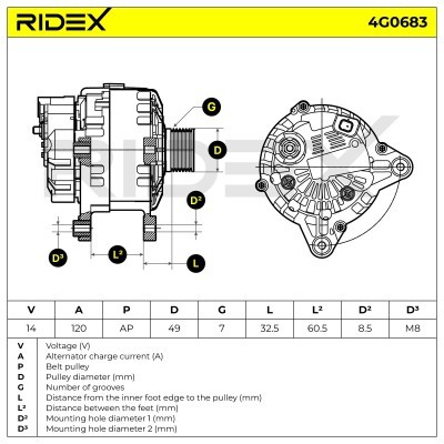 Alternator RIDEX 4G0683 4G0683 - photo 7