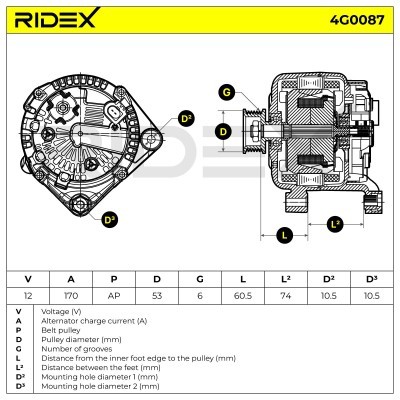Alternator RIDEX 4G0087 4G0087 - photo 6