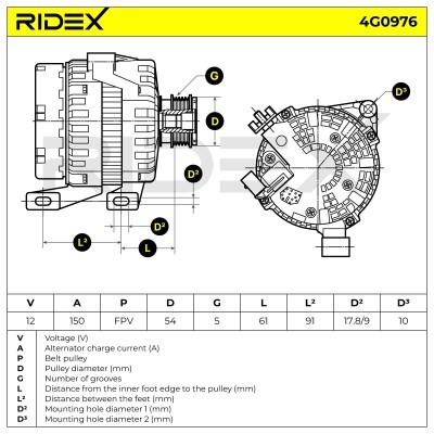 Alternator RIDEX 4G0976 4G0976 - photo 7