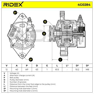 Alternator RIDEX 4G0284 4G0284 - photo 6
