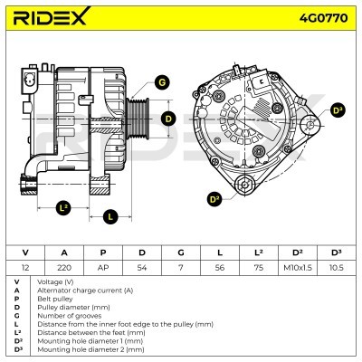 Alternator RIDEX 4G0770 4G0770 - photo 6