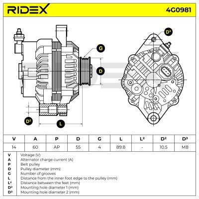 Alternator RIDEX 4G0981 4G0981 - photo 6