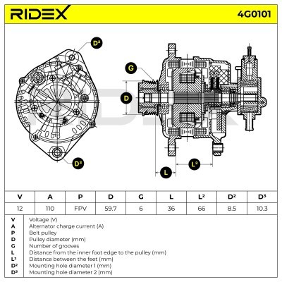 Alternator RIDEX 4G0101 4G0101 - photo 8