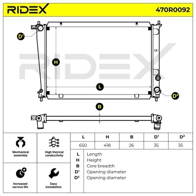 Radiator, Engine Cooling RIDEX 470R0092 470R0092 - photo 3
