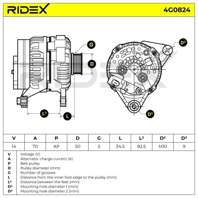 Alternator RIDEX 4G0824 4G0824 - photo 6