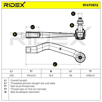 Tie Rod End RIDEX 914T0612 914T0612 - photo 5