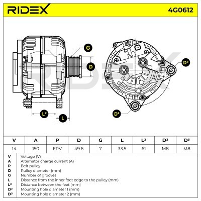Alternator RIDEX 4G0612 4G0612 - photo 7